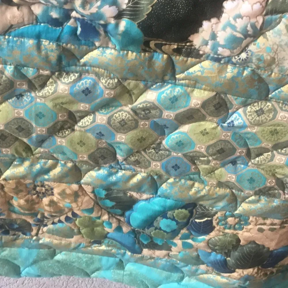 Hand Crafted Turquoise & Gold Quilt